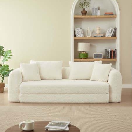 Canapé droit compressé convertible MORPHEO 3 places tissu bouclette beige