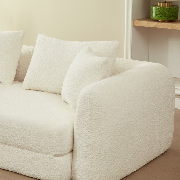 Canapé droit compressé convertible MORPHEO 3 places tissu bouclette beige