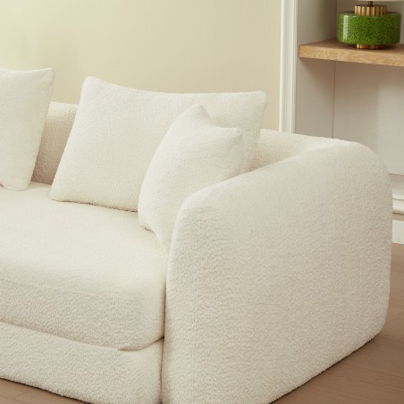 Canapé droit compressé convertible MORPHEO 3 places tissu bouclette beige