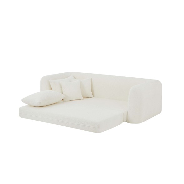 Canapé droit compressé convertible MORPHEO 3 places tissu bouclette beige
