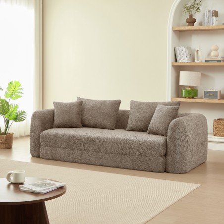 Canapé droit compressé convertible MORPHEO 3 places tissu bouclette marron