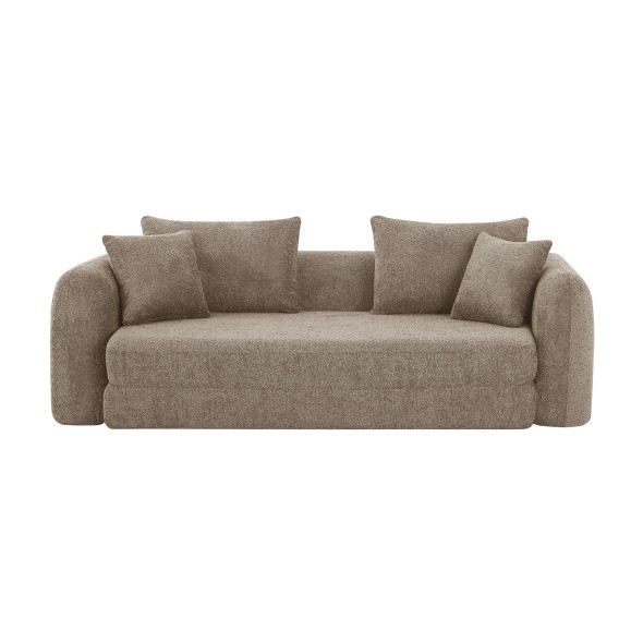 Canapé droit compressé convertible MORPHEO 3 places tissu bouclette marron