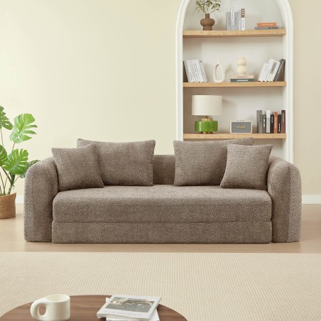 Canapé droit compressé convertible MORPHEO 3 places tissu bouclette marron