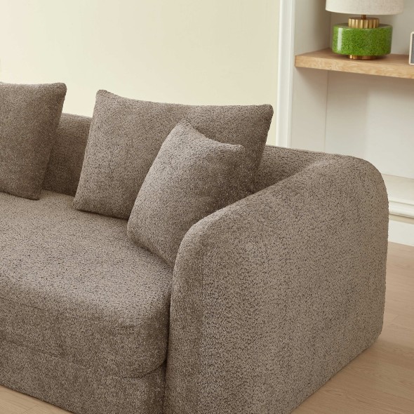 Canapé droit compressé convertible MORPHEO 3 places tissu bouclette marron