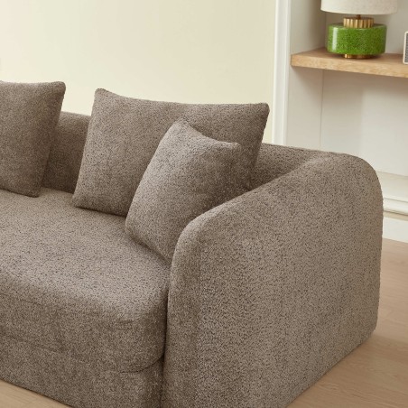 Canapé droit compressé convertible MORPHEO 3 places tissu bouclette marron