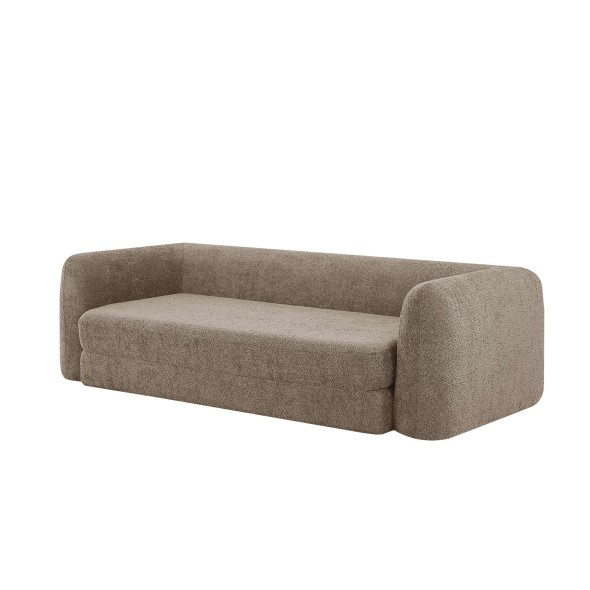 Canapé droit compressé convertible MORPHEO 3 places tissu bouclette marron