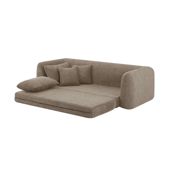 Canapé droit compressé convertible MORPHEO 3 places tissu bouclette marron