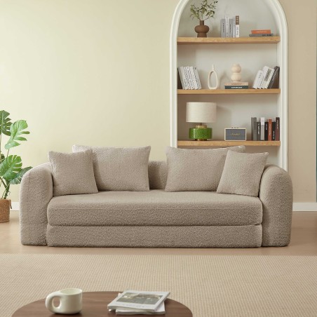 Canapé droit compressé convertible MORPHEO 3 places tissu bouclette taupe