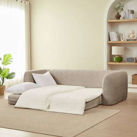 Canapé droit compressé convertible MORPHEO 3 places tissu bouclette taupe