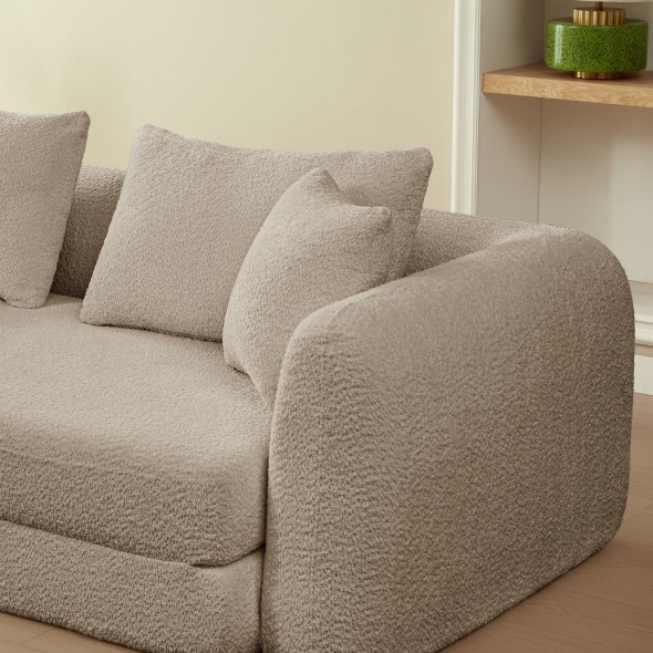 Canapé droit compressé convertible MORPHEO 3 places tissu bouclette taupe