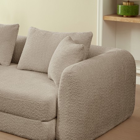 Canapé droit compressé convertible MORPHEO 3 places tissu bouclette taupe