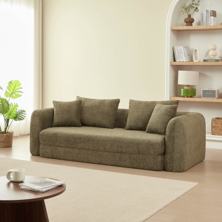 Canapé droit compressé convertible MORPHEO 3 places tissu bouclette vert
