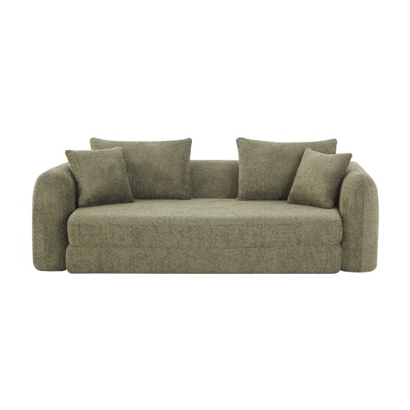 Canapé droit compressé convertible MORPHEO 3 places tissu bouclette vert