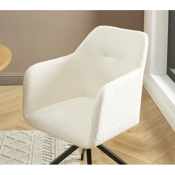 Fauteuil de table pivotant DALSTON tissu bouclette écru