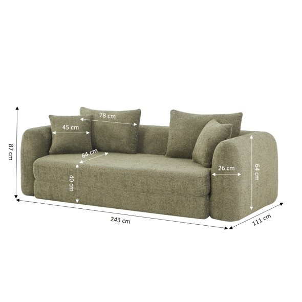 Canapé droit compressé convertible MORPHEO 3 places tissu bouclette vert