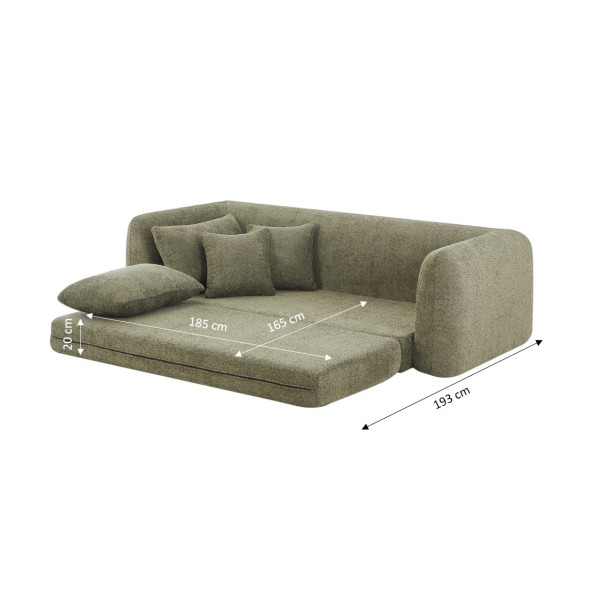 Canapé droit compressé convertible MORPHEO 3 places tissu bouclette vert
