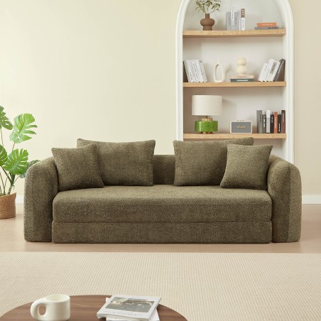 Canapé droit compressé convertible MORPHEO 3 places tissu bouclette vert