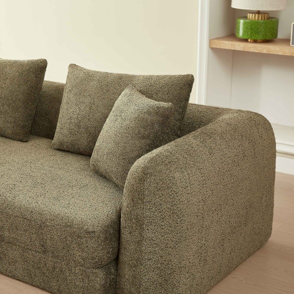 Canapé droit compressé convertible MORPHEO 3 places tissu bouclette vert