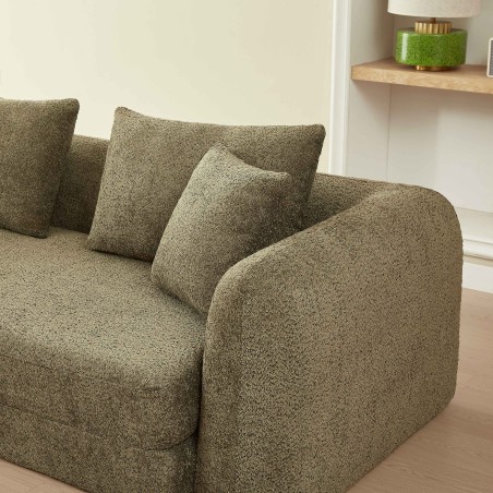 Canapé droit compressé convertible MORPHEO 3 places tissu bouclette vert