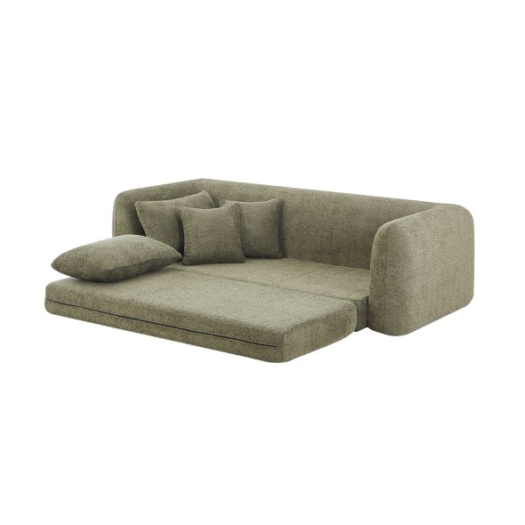 Canapé droit compressé convertible MORPHEO 3 places tissu bouclette vert