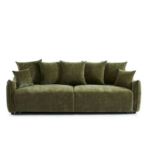 Canapé droit convertible OPALINE 3 places tissu vert