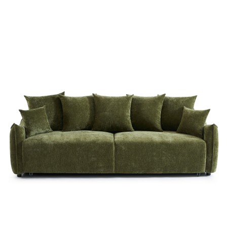 Canapé droit convertible OPALINE 3 places tissu vert