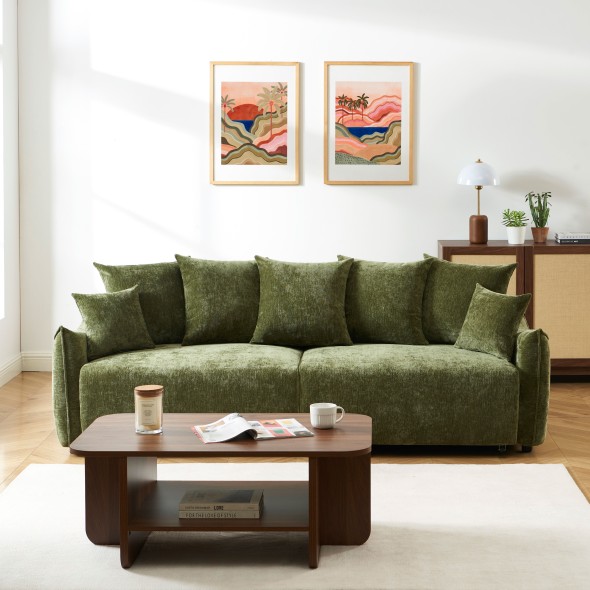 Canapé droit convertible OPALINE 3 places tissu vert