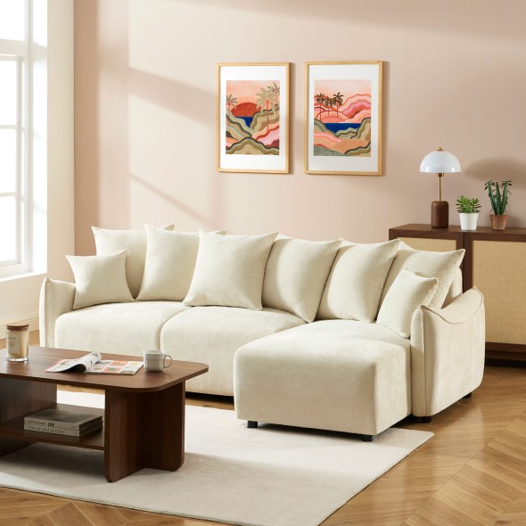 Canapé d'angle convertible et réversible 4 places OPALINE tissu beige