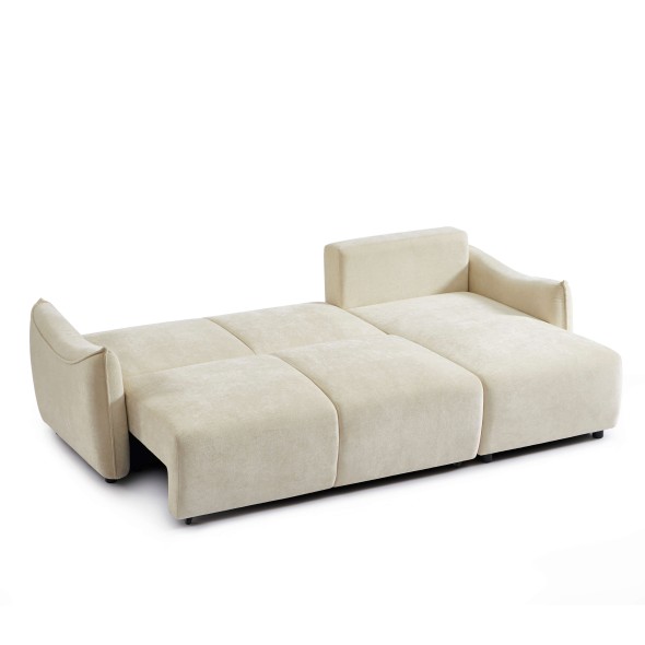 Canapé d'angle convertible et réversible 4 places OPALINE tissu beige