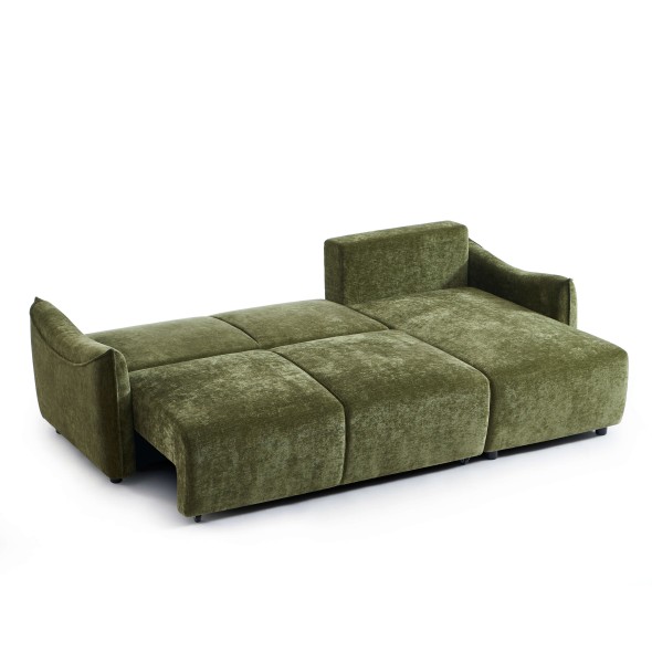 Canapé d'angle convertible et réversible 4 places OPALINE tissu vert
