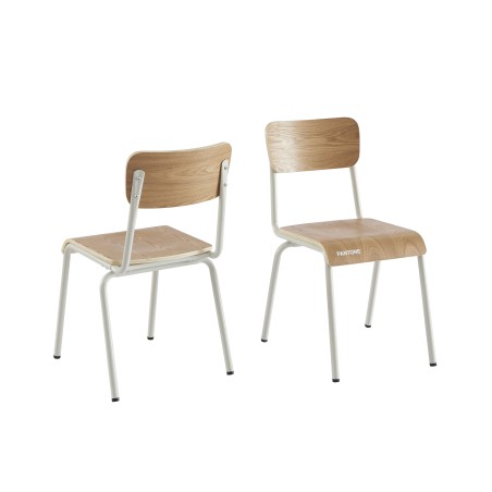 Lot de 2 chaises PANTONE beige sable et placage frêne pieds métal