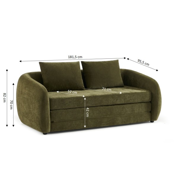 Canapé droit PAZ déplimousse 2 places tissu chenille vert