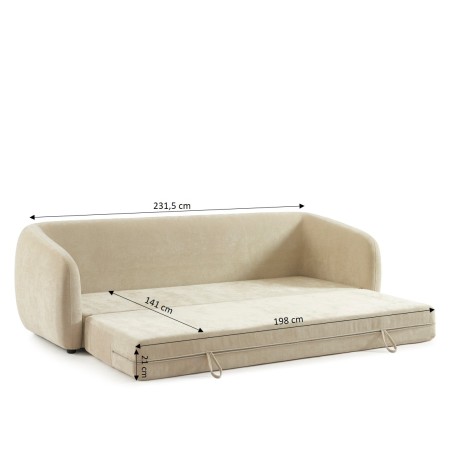 Canapé droit PAZ déplimousse 3 places tissu chenille beige