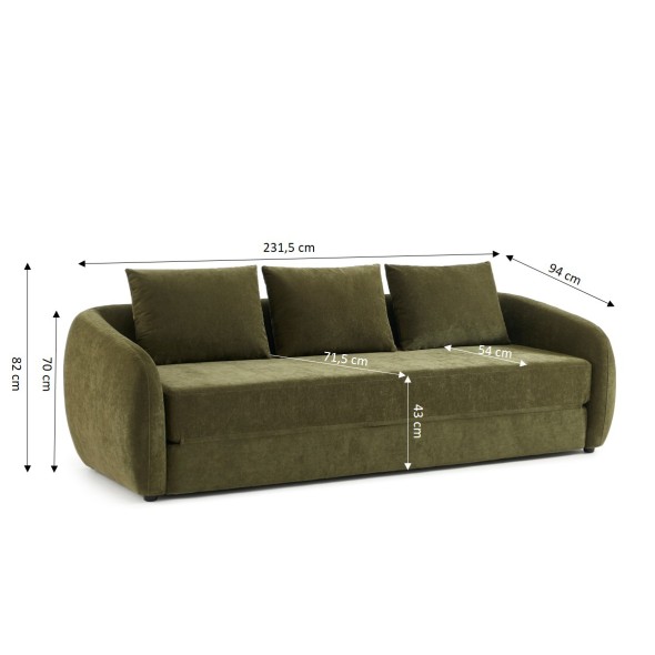Canapé droit PAZ déplimousse 3 places tissu chenille vert