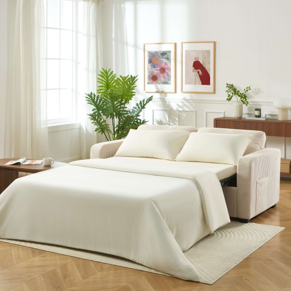 Canapé droit express SERVA 3 places velours côtelé beige
