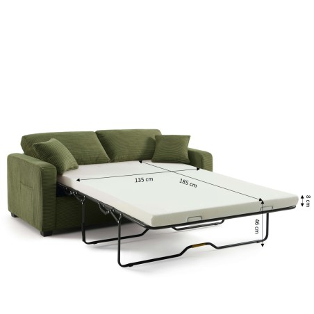 Canapé droit express SERVA 3 places velours côtelé vert