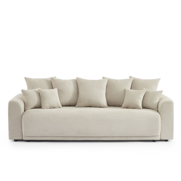 Canapé droit convertible 3 places SOLINE velours côtelé beige