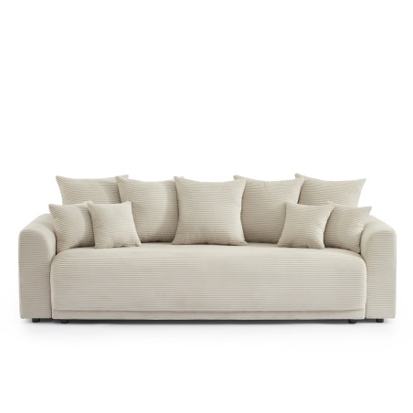 Canapé droit convertible 3 places SOLINE velours côtelé beige