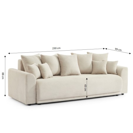 Canapé droit convertible 3 places SOLINE velours côtelé beige