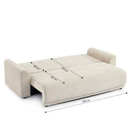 Canapé droit convertible 3 places SOLINE velours côtelé beige