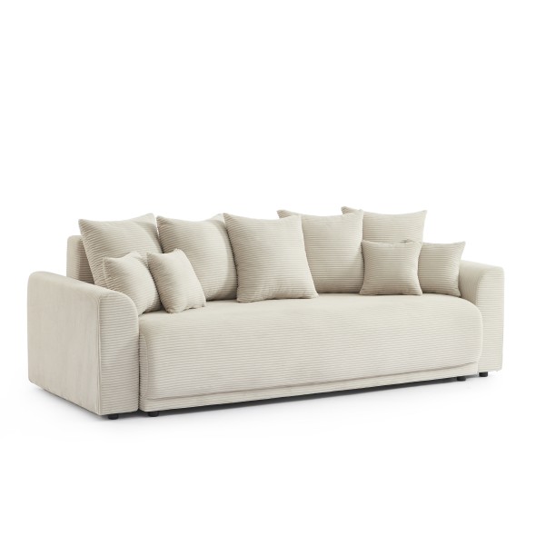 Canapé droit convertible 3 places SOLINE velours côtelé beige