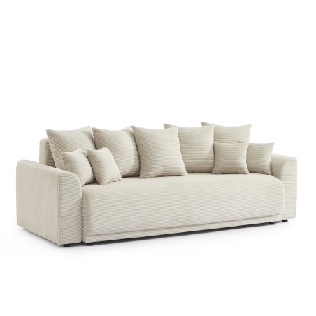 Canapé droit convertible 3 places SOLINE velours côtelé beige