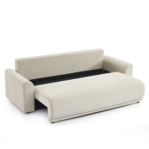 Canapé droit convertible 3 places SOLINE velours côtelé beige