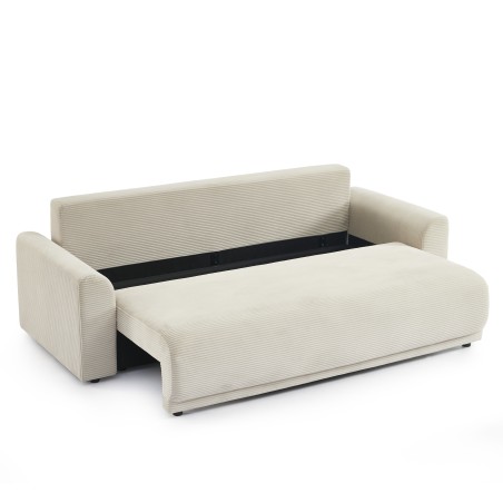 Canapé droit convertible 3 places SOLINE velours côtelé beige