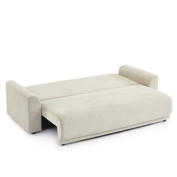 Canapé droit convertible 3 places SOLINE velours côtelé beige