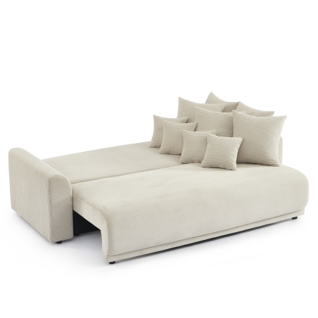 Canapé droit convertible 3 places SOLINE velours côtelé beige