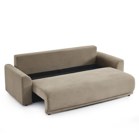 Canapé droit convertible 3 places SOLINE velours côtelé taupe