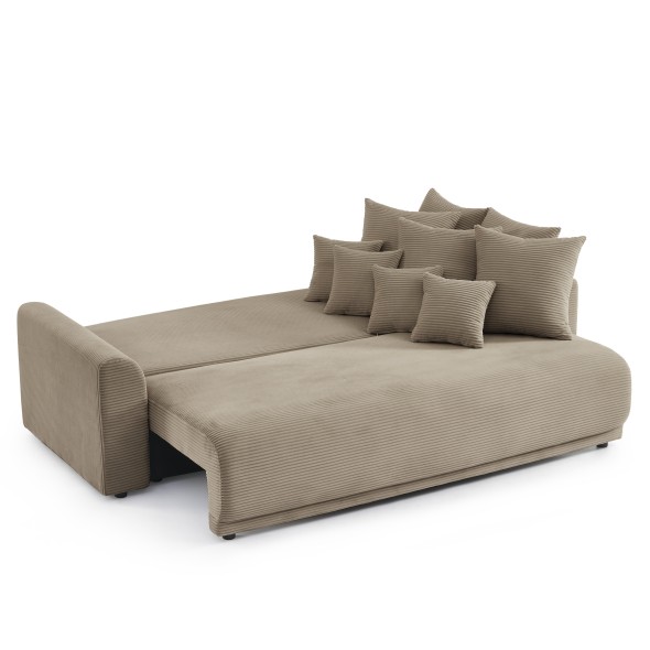 Canapé droit convertible 3 places SOLINE velours côtelé taupe