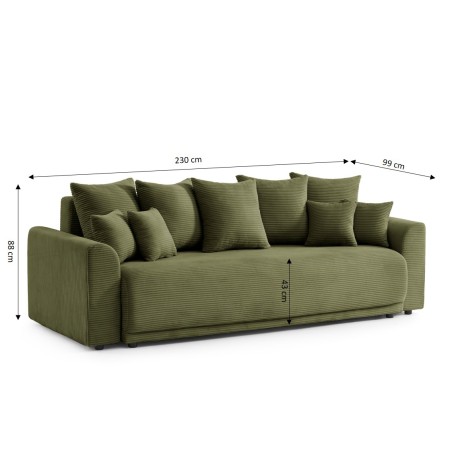 Canapé droit convertible 3 places SOLINE velours côtelé vert