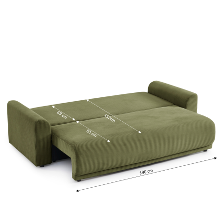 Canapé droit convertible 3 places SOLINE velours côtelé vert